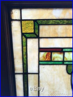 Beautiful Pair of Antique Stained Leaded Glass Windows 28 by 25