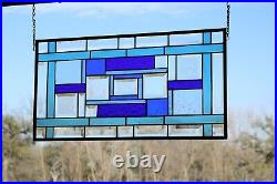 Beveled Blue Brilliance Stained Glass Panel 23 1/2 x 12 3/8 Window Hanging