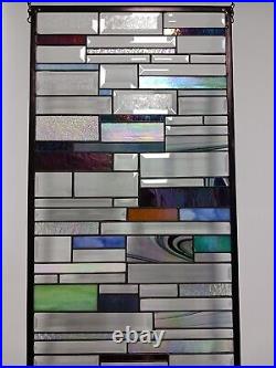 Beveled Iridized Modern Stained Glass Panel 28 5/8 x 15 5/8