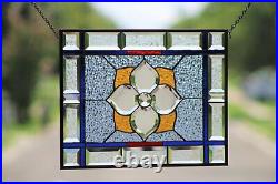 Beveled Stained Glass Window Panel, Ready to Hang 20 X 10