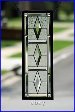 Beveled Stained Glass Window Panel, Ready to Hang 23 1/8 X 8 1/4