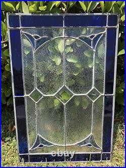 Blue Classic Leaded Stained Glass Window Panel 14x20 Textured Glass Beautiful
