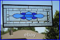 Blue, Tiffany Style, Stained Glass Window Hanging 20 3/4x 10 3/4 Bevels
