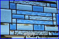 Blue, clear, beveled stained glass window hanging made to order 35.58x11.5 Blue, clear, beveled stained glass window hanging made to order 35.58x11.5