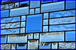 Blue, clear, beveled stained glass window hanging made to order 35.58x11.5