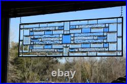 Blue, clear, beveled stained glass window hanging made to order 35.58x11.5 Blue, clear, beveled stained glass window hanging made to order 35.58x11.5