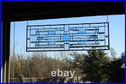Blue, clear, beveled stained glass window hanging made to order 35.58x11.5 Blue, clear, beveled stained glass window hanging made to order 35.58x11.5
