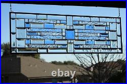 Blue, clear, beveled stained glass window hanging made to order 35.58x11.5 Blue, clear, beveled stained glass window hanging made to order 35.58x11.5
