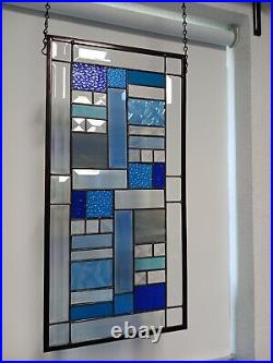 Blue-multicolored, geometric window Panel- 21 3/8 x10 3/8 HMD-US