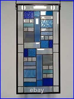 Blue-multicolored, geometric window Panel- 21 3/8 x10 3/8 HMD-US