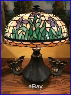 Bradley Hubbard Arts Crafts Antique Leaded Slag Glass Handel Era Lamp Base NR