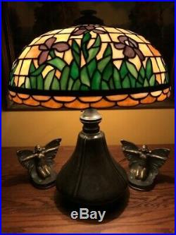 Bradley Hubbard Arts Crafts Antique Leaded Slag Glass Handel Era Lamp Base NR