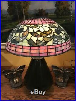Bradley Hubbard Arts Crafts Leaded Vintage Slag Glass Lamp Tiffany Handel Era NR