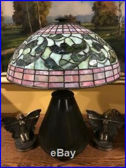 Bradley Hubbard Arts Crafts Leaded Vintage Slag Glass Lamp Tiffany Handel Era NR