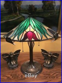 Bradley Hubbard Arts Crafts Mission Leaded Slag Glass Antique Lamp Handel Era