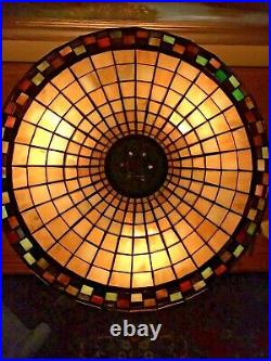 Bradley Hubbard Arts Crafts Mission Leaded Slag Glass Antique Lamp Handel Era NR