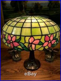 Bradley Hubbard Leaded Slag Glass Antique Vintage Arts Crafts Lamp Handel Era