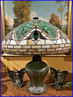 Bradley Hubbard leaded slag glass arts crafts vintage antique lamp handel era