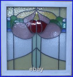 COLORED FLORAL MIDSIZE OLD ENGLISH LEADED STAINED GLASS WINDOW 23 1/4 x 24 1/2