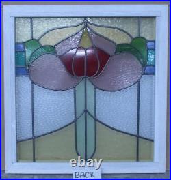 COLORED FLORAL MIDSIZE OLD ENGLISH LEADED STAINED GLASS WINDOW 23 1/4 x 24 1/2