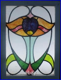 COLORFUL ABSTRACT MIDSIZE ENGLISH LEADED STAINED GLASS WINDOW 17 1/2 x 23 3/4