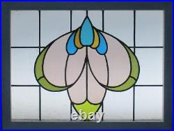 COLORFUL ABSTRACT MIDSIZE ENGLISH LEADED STAINED GLASS WINDOW 28 1/4 x 21 1/2