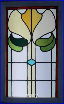 COLORFUL ABSTRACT MIDSIZE ENGLISH LEADED STAINED GLASS WINDOW 32 1/4 x 20 1/4