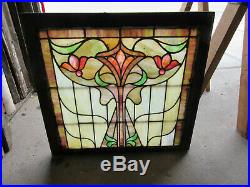 COLORFUL ANTIQUE STAINED GLASS WINDOW 30 x 28.5 ARCHITECTURAL SALVAGE