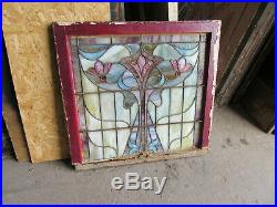 COLORFUL ANTIQUE STAINED GLASS WINDOW 30 x 28.5 ARCHITECTURAL SALVAGE