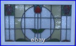 COLORFUL FLORAL ENGLISH LEADED STAINED GLASS WINDOW TRANSOM 30 1/2 x 18 3/4