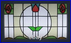 COLORFUL FLORAL ENGLISH LEADED STAINED GLASS WINDOW TRANSOM 30 1/2 x 18 3/4