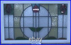 COLORFUL FLORAL ENGLISH LEADED STAINED GLASS WINDOW TRANSOM 30 1/2 x 18 3/4