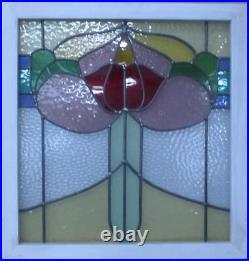 COLORFUL FLORAL MIDSIZE OLD ENGLISH LEADED STAINED GLASS WINDOW 23 x 23 3/4