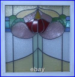 COLORFUL FLORAL MIDSIZE OLD ENGLISH LEADED STAINED GLASS WINDOW 23 x 23 3/4