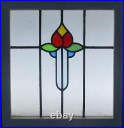 COLORFUL FLORAL OLD ENGLISH LEADED STAINED GLASS WINDOW 20 1/4 x 21