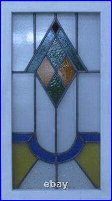 COLORFUL GEOMETRIC MIDSIZE OLD ENGLISH LEADED STAINED GLASS WINDOW 15 1/2 x 28