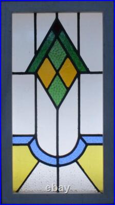 COLORFUL GEOMETRIC MIDSIZE OLD ENGLISH LEADED STAINED GLASS WINDOW 15 1/2 x 28
