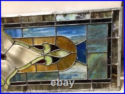 COLORFUL Orig. AMERICAN c1910 LEADED Glass ART NOUVEAU 49x17 Unframed WINDOW