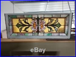 Ca1900 Antique VICTORIAN ESTATE Salvaged STAINED GLASS TRANSOM Old LEADED WINDOW