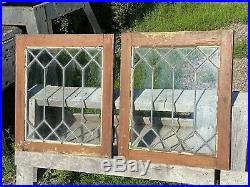 Ca. 1900 Pair Antique Leaded Glass Cabinet Doors Salvaged Furniture Parts