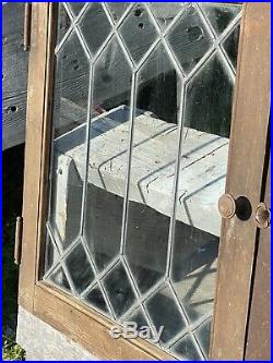Ca. 1900 Pair Antique Leaded Glass Cabinet Doors Salvaged Furniture Parts