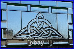 Celtic Inspired /Emerald Green, Clear Beveled Stained Glass Panel 28 3/8 x 16 ½