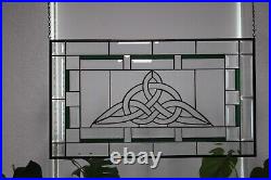 Celtic Inspired /Emerald Green, Clear Beveled Stained Glass Panel 28 3/8 x 16 ½