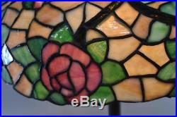 Chicago Mosaic Leaded Glass&Brass Table Lamp Rose Vine Pattern Three Sockets 18