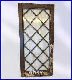 Circa 1890s Antique Leaded Glass Window Diamond Design 47 X 22.25