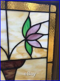 Classic Chicago Bungalow Style Stained Leaded Glass Window 2 Flower 25 by 20