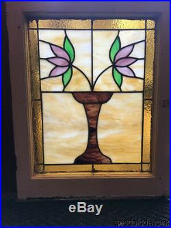 Classic Chicago Bungalow Style Stained Leaded Glass Window 2 Flower 25 by 20