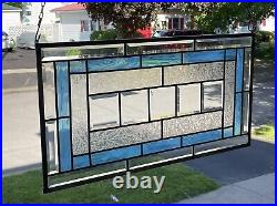 Clear Beveled Stained Glass Window Panel, Blue And Clear Glass