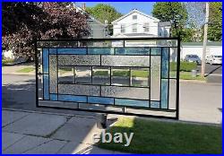 Clear Beveled Stained Glass Window Panel, Blue And Clear Glass
