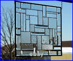 Clear Beveled Stained Glass Window Panel Hanging 20x18